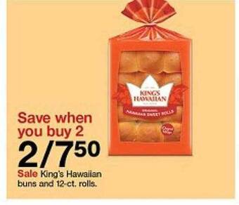 Target King's hawaiian buns and 12-ct. rolls offer