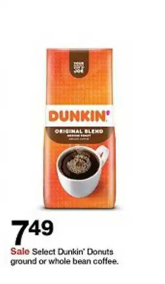 Target Select dunkin' donuts gournd or whole bean coffee offer