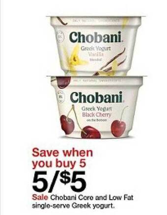 Target Chobani core and low fat single-serve greek yogurt offer