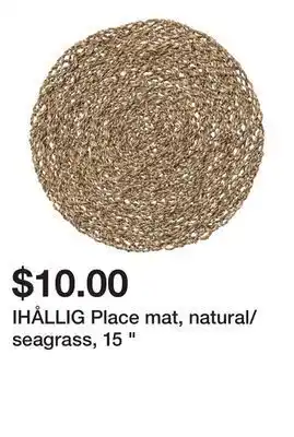 Ikea Ihållig place mat, natural/seagrass, 15 " offer