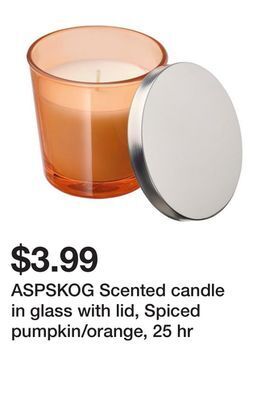 Ikea Aspskog scented candle in glass with lid, spiced pumpkin/orange, 25 hr offer