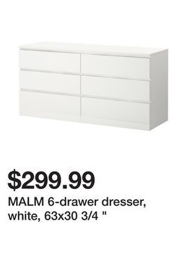 Ikea Malm 6-drawer dresser, white, 63x30 3/4 " offer