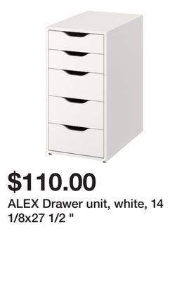 Ikea Alex drawer unit, white, 14 1/8x27 1/2 " offer