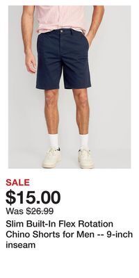 Old Navy Slim built-in flex rotation chino shorts for men -- 9-inch inseam offer
