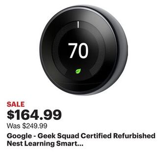 Best Buy Google - geek squad certified refurbished nest learning smart programmable wi-fi thermostat - black offer