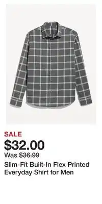Old Navy Slim-fit built-in flex printed everyday shirt for men offer
