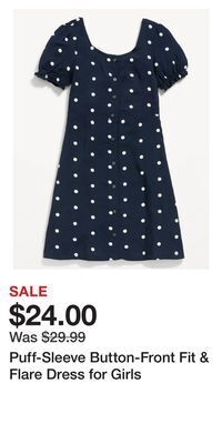 Old Navy Puff-sleeve button-front fit & flare dress for girls offer