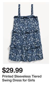 Old Navy Printed sleeveless tiered swing dress for girls offer