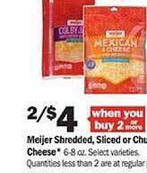 Meijer Meijer shredded, sliced or chunk cheese offer