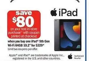 Meijer Ipad 9th gen wi-fi 64gb 10.2 offer