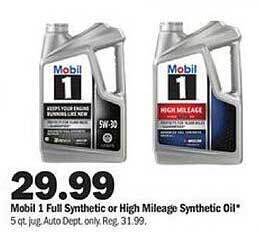 Meijer Mobil 1 full synthetic or high mileage synthetic oil offer