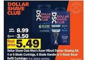 Meijer Dollar sharve club men's razor mixed or cartridge, 6 blade handie offer