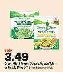 Meijer Green giant frozen spirals, veggie tots or veggie fries offer