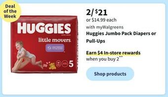 Walgreens Huggies jumbo pack diapers or pull-ups offer