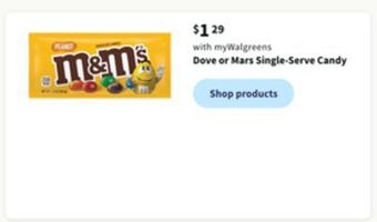 Walgreens Dove or mars single-serve candy offer