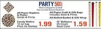 Hobby Lobby All paper napkins & plates, candy wafers, all paper craft & gift bags, all rolled basket & gift wrap, 12 offer