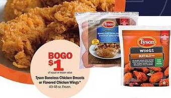 Meijer Tyson boneless chicken breasts or flavored chicken wings offer