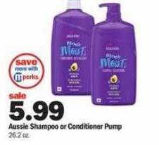 Meijer Aussie shampoo or conditioner pump offer