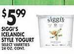 Met Foodmarkets Siggi's icelandic style yogurt offer