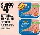 Met Foodmarkets Butterball all natural ground turkey 93% offer