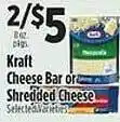 Pioneer Supermarkets Kraft cheese bar or shredded cheese offer