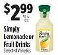 Pioneer Supermarkets Simply lemonade or fruit drinks offer