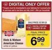 Safeway Dietz & watson american cheese offer