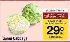 Safeway Green cabbage offer