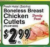 Trade Fair Supermarket Boneless breast chicken cutlets offer