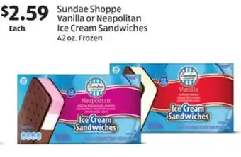 Aldi Sundae shoppe vanilla or neapolitan ice cream sandwiches offer
