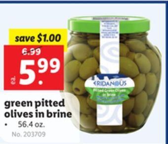 Lidl Green pitted olives in brine offer