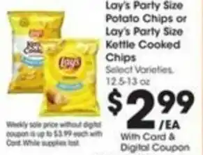 Fry's Lay's Party Size Potato Chips Or Lay's Party Size Kettle Cooked Chips offer
