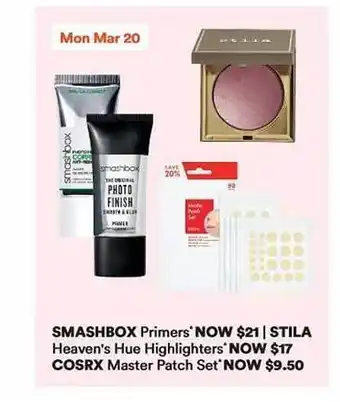 Ulta Beauty Smashbox primers stila heaven's hue highlighters cosrx master patch set offer
