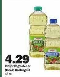 Meijer Meijer vegetable or canola cooking oil offer