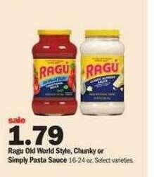 Meijer Ragu old world style, chunky or simply pasta sauce offer