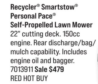Ace Hardware Recycler® smartstow® personal pace® self-propelled lawn mower offer