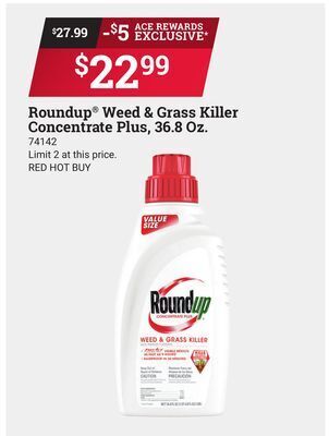 Ace Hardware Roundup® weed & grass killer concentrate plus offer