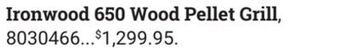 Ace Hardware Ironwood 650 wood pellet grill offer
