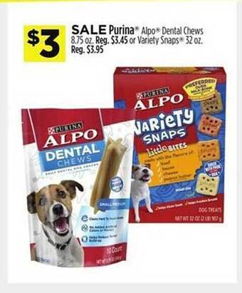Dollar General Purina alpo dental chews or variety snaps offer