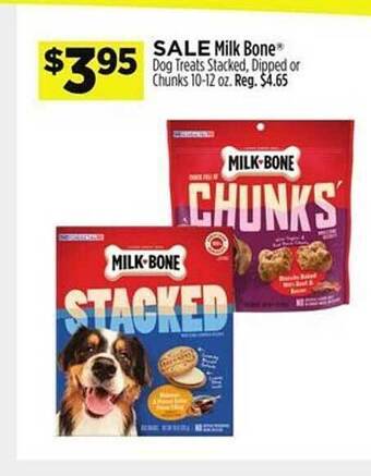 Dollar General Milk bone dog treats stacked dipped or chunks offer