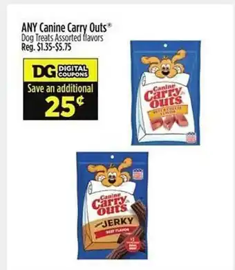 Dollar General Canine carry outs dog treats assorted flavors offer
