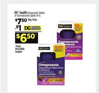 Dollar General Dg health omeprazole tablets or esomeprazole caplets offer