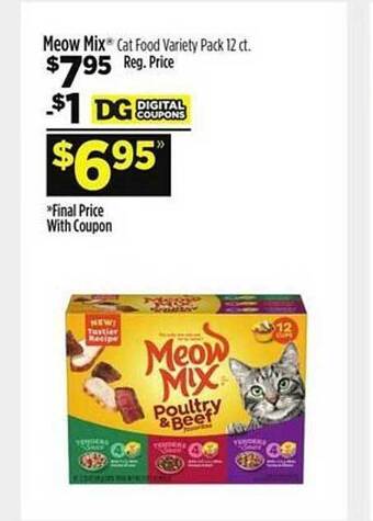 Dollar General Meow mix cat food variety pack 12 ct offer