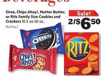 Family Dollar Oreo, chips ahoy !, nutter butter, or ritz family size cookies and crackers offer