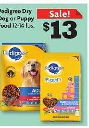 Family Dollar Pedigree dry dog or puppy food offer