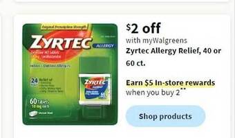 Walgreens Zyrtec allergy relief offer