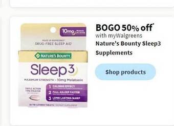 Walgreens Nature's bounty sleep3 supplements offer