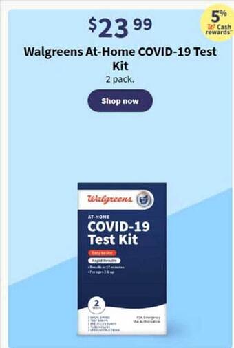 Walgreens Walgreens at-home covid-19 test kit offer