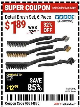 Harbor Freight Tools Detail brush set 6 piece offer