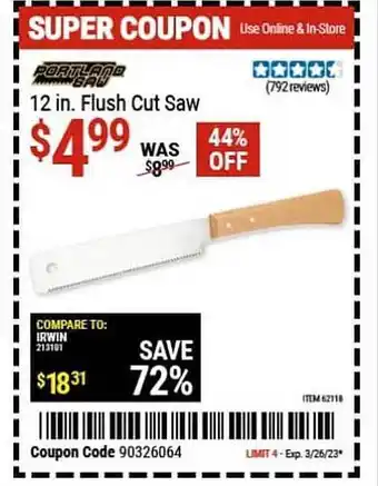 Portland 12 in. flush cutt saw